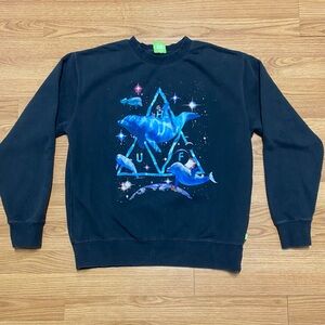 HUF Men's Black Crewneck with Blue Shark Graphic